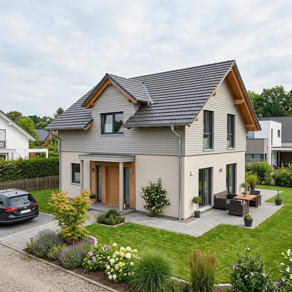 Casco prefab woning SHA 2 van ScanHaus Marlow met zadeldak — prefab woning van 140 m²