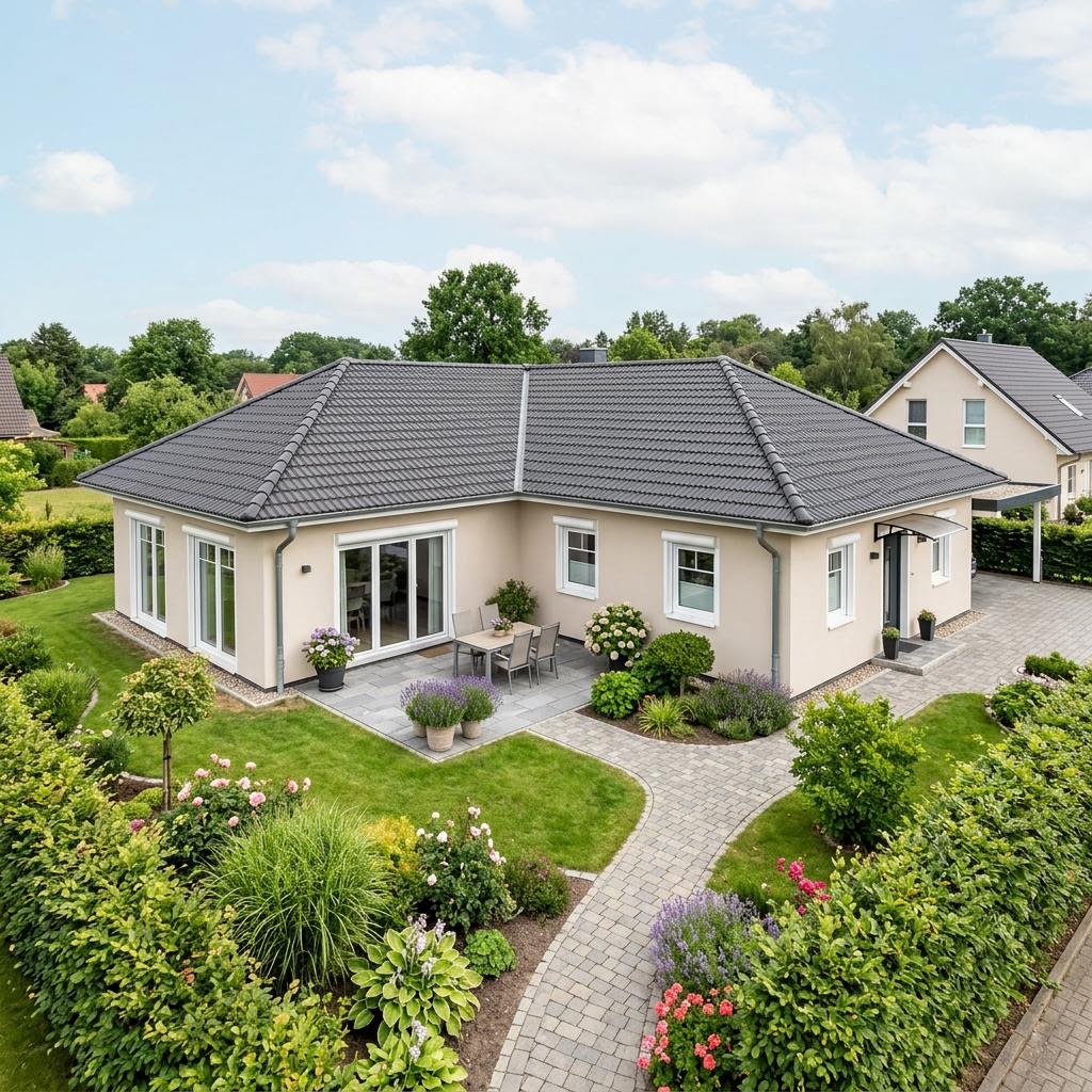 Hoekbungalow Winkelbungalow WB 130 Atrium van ScanHaus Marlow met schilddak — prefab woning van 130 m²