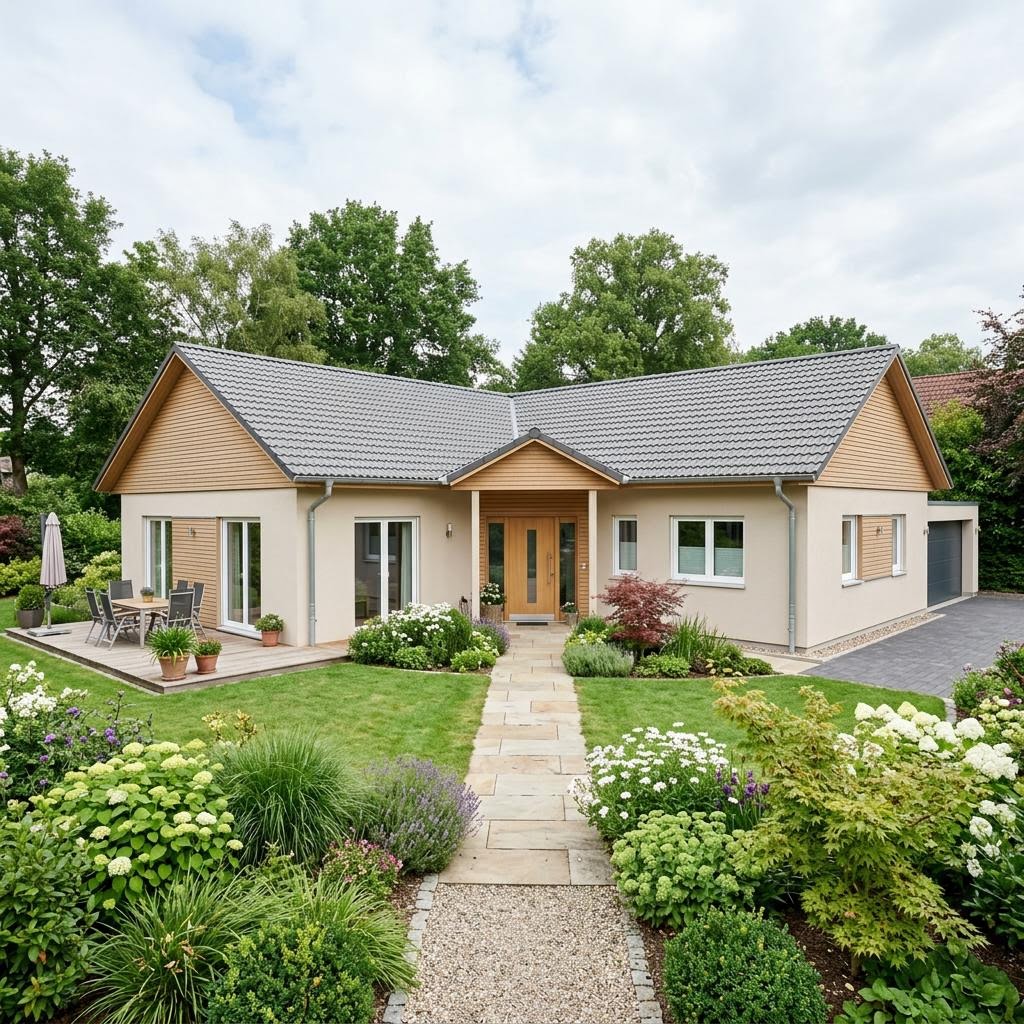 Hoekbungalow Winkelbungalow WB 155 van ScanHaus Marlow met schilddak — prefab woning van 155 m²