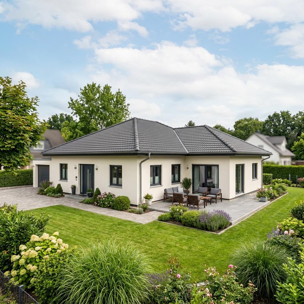 Hoekbungalow Winkelbungalow WB 170 van ScanHaus Marlow met schilddak — prefab woning van 170 m²