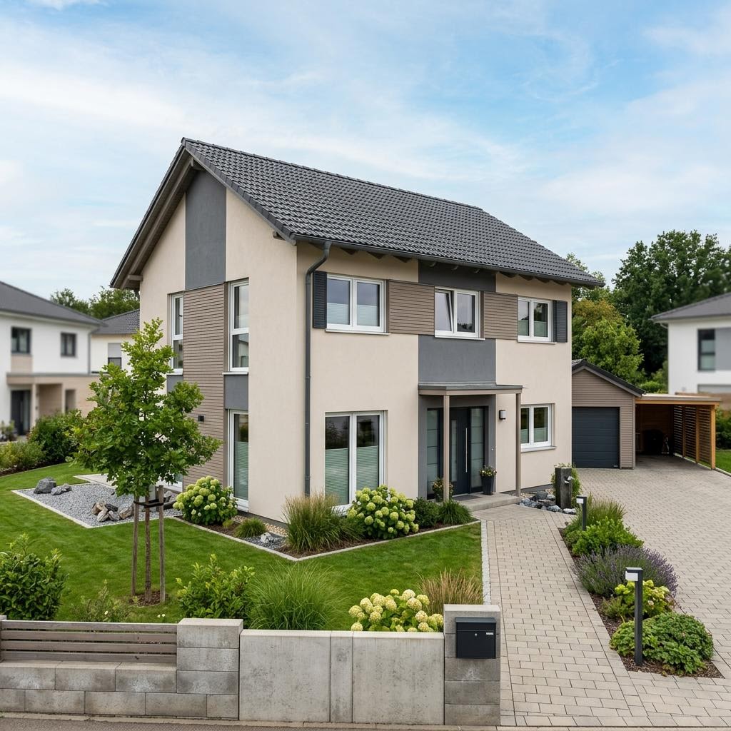Casco prefab woning Selection-E-160 E1 van Schwabenhaus met zadeldak — prefab woning van 160 m²