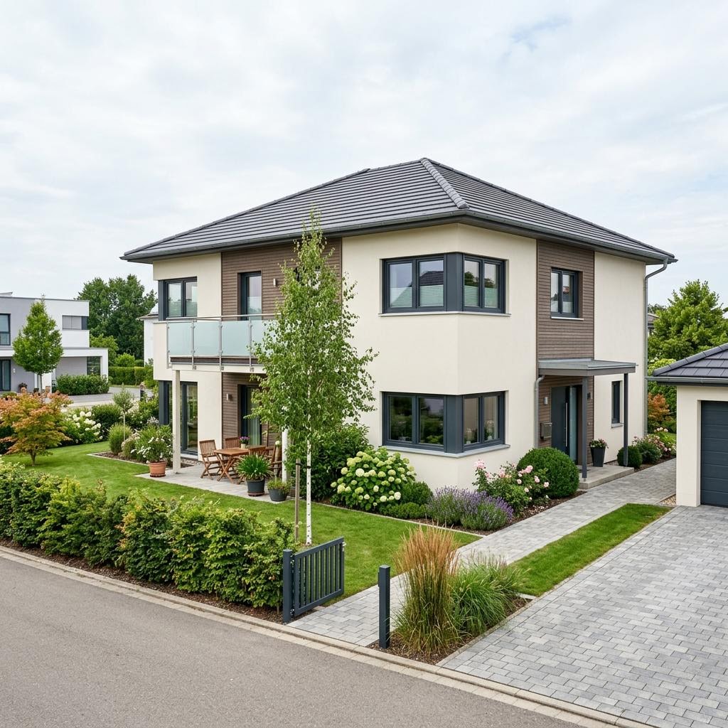 Casco prefab woning Selection-E-166 van Schwabenhaus met schilddak — prefab woning van 147 m²