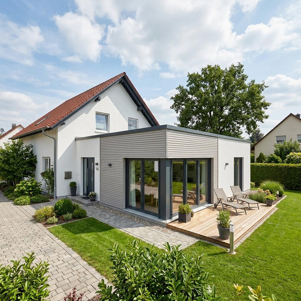 Aan- of opbouw FlyingSpace Anbau 40 van SchwörerHaus met plat dak — prefab woning van 40 m²