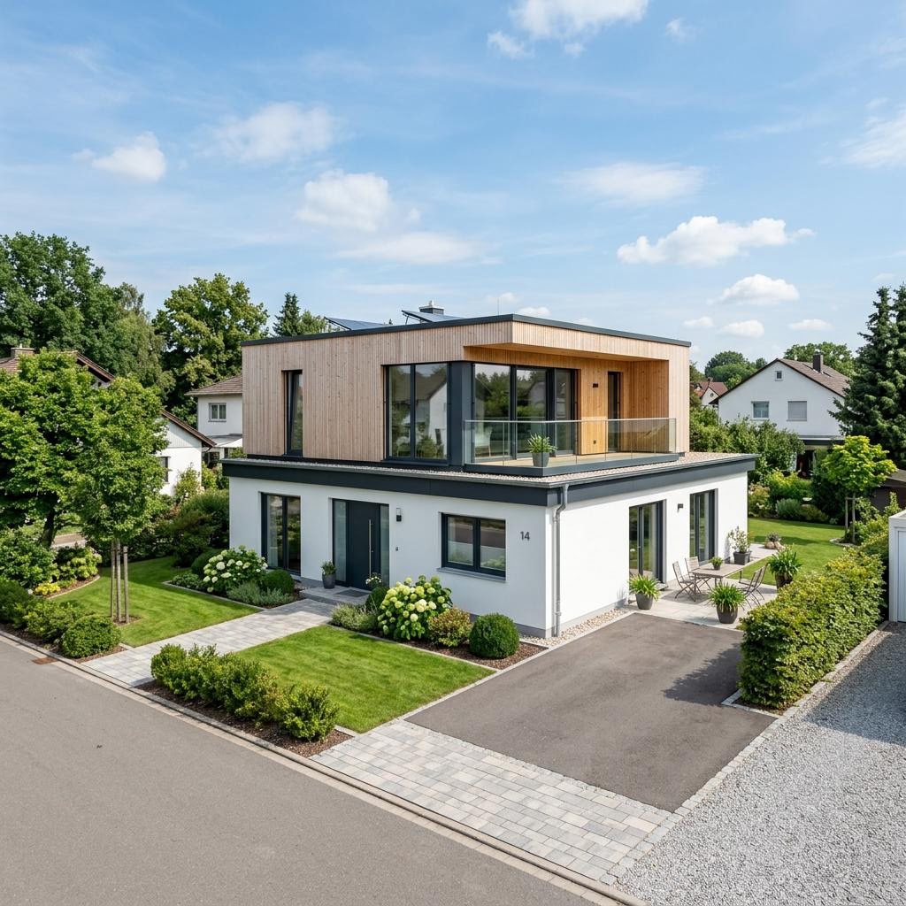 Aan- of opbouw FlyingSpace Aufstockung 48 van SchwörerHaus met plat dak — prefab woning van 48 m²