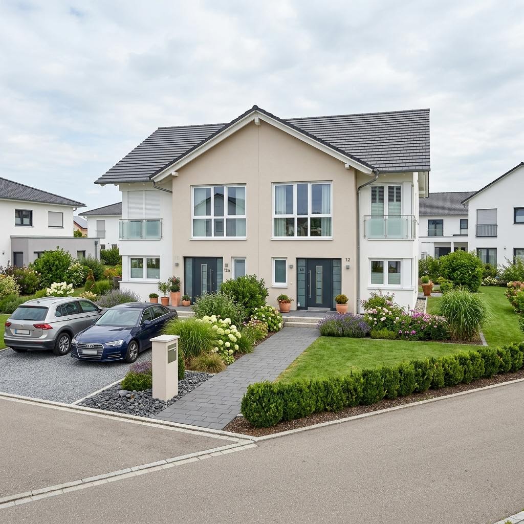 Twee-onder-een-kapwoning E 15-146 Doppelhaus van SchwörerHaus met zadeldak — prefab woning van 146 m²
