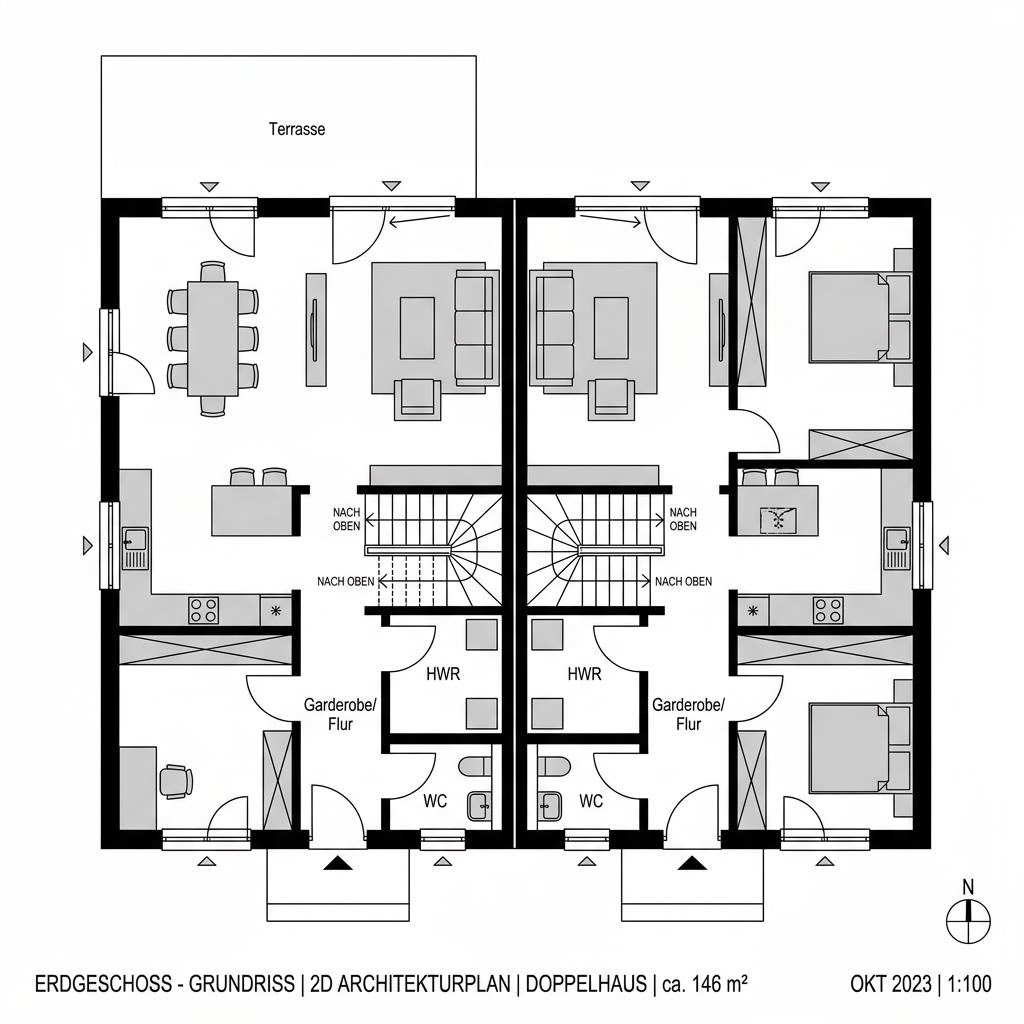 Plattegrond E 15-146 Doppelhaus van SchwörerHaus — 146 m², 5 kamers