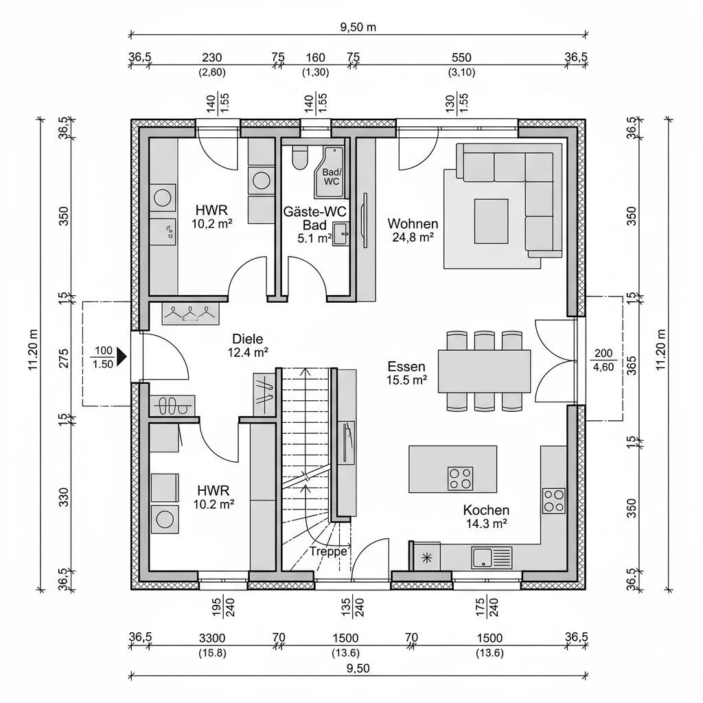 Plattegrond Flair Flach 136 van SchwörerHaus — 136 m², 4 kamers