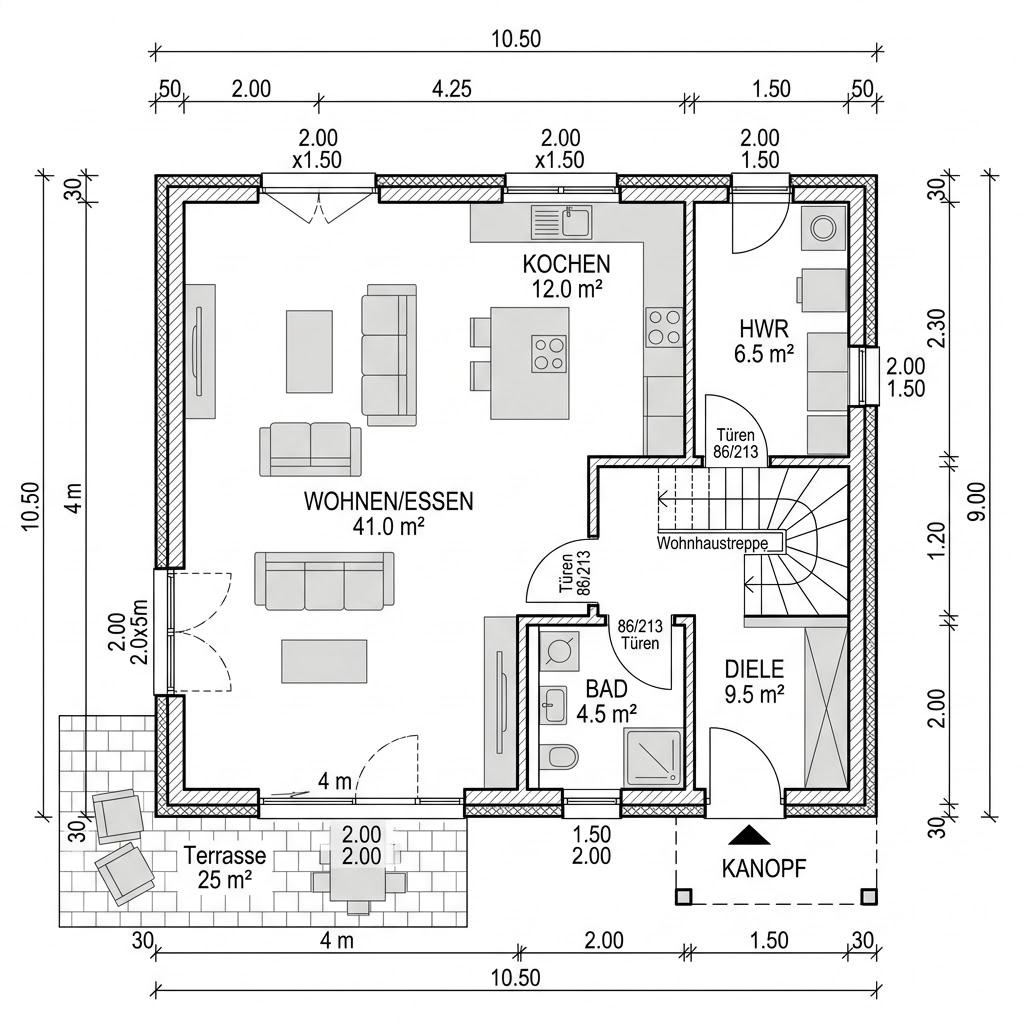 Plattegrond Kubushaus Flair 160 van SchwörerHaus — 160 m², 5 kamers