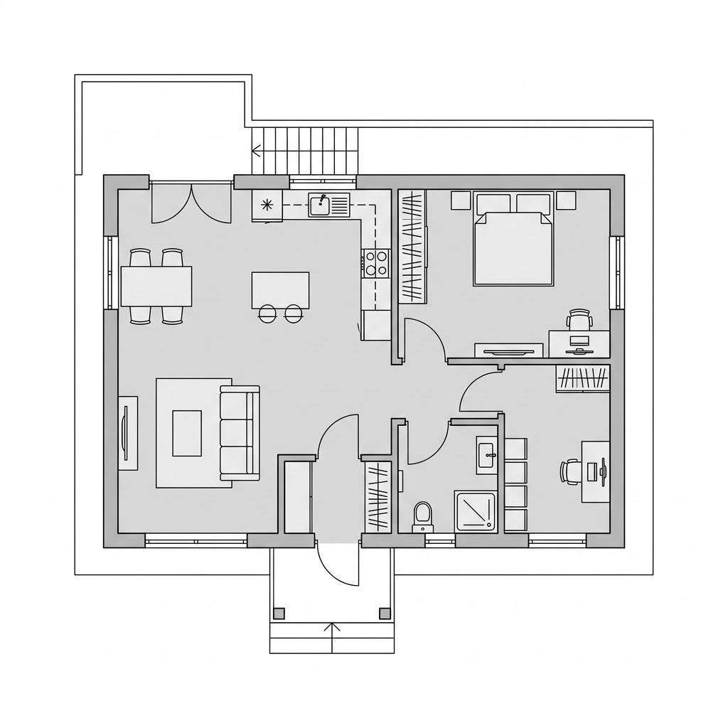 Plattegrond Option 2VG van WeberHaus — 71 m², 2 kamers