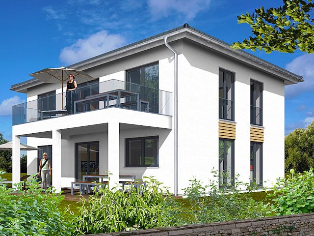 Stadsvilla Haas Z 168 A van Haas Fertigbau met tentdak — prefab woning van 168 m²