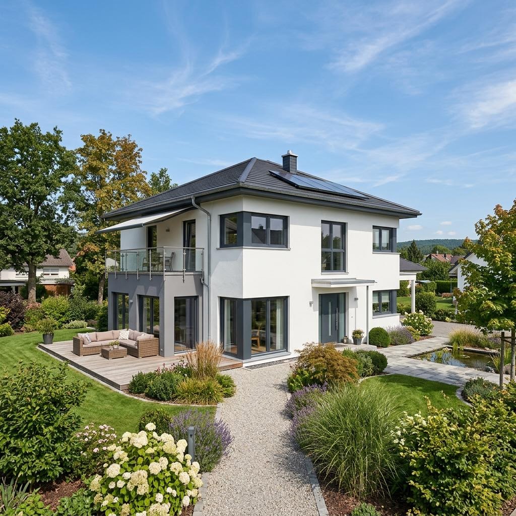 Stadsvilla INNOVATION R 158 van RENSCH-HAUS met schilddak — prefab woning van 158 m²
