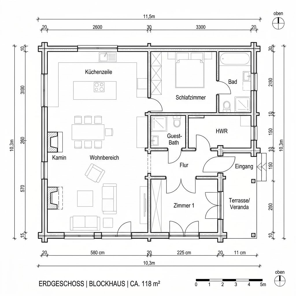 Plattegrond Fichta van Stommel Haus — 118 m², 4 kamers
