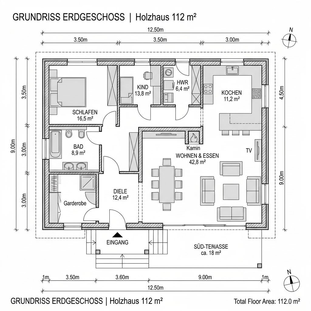 Plattegrond Bungalow Solvik 112 van Stommel Haus — 112 m², 4 kamers