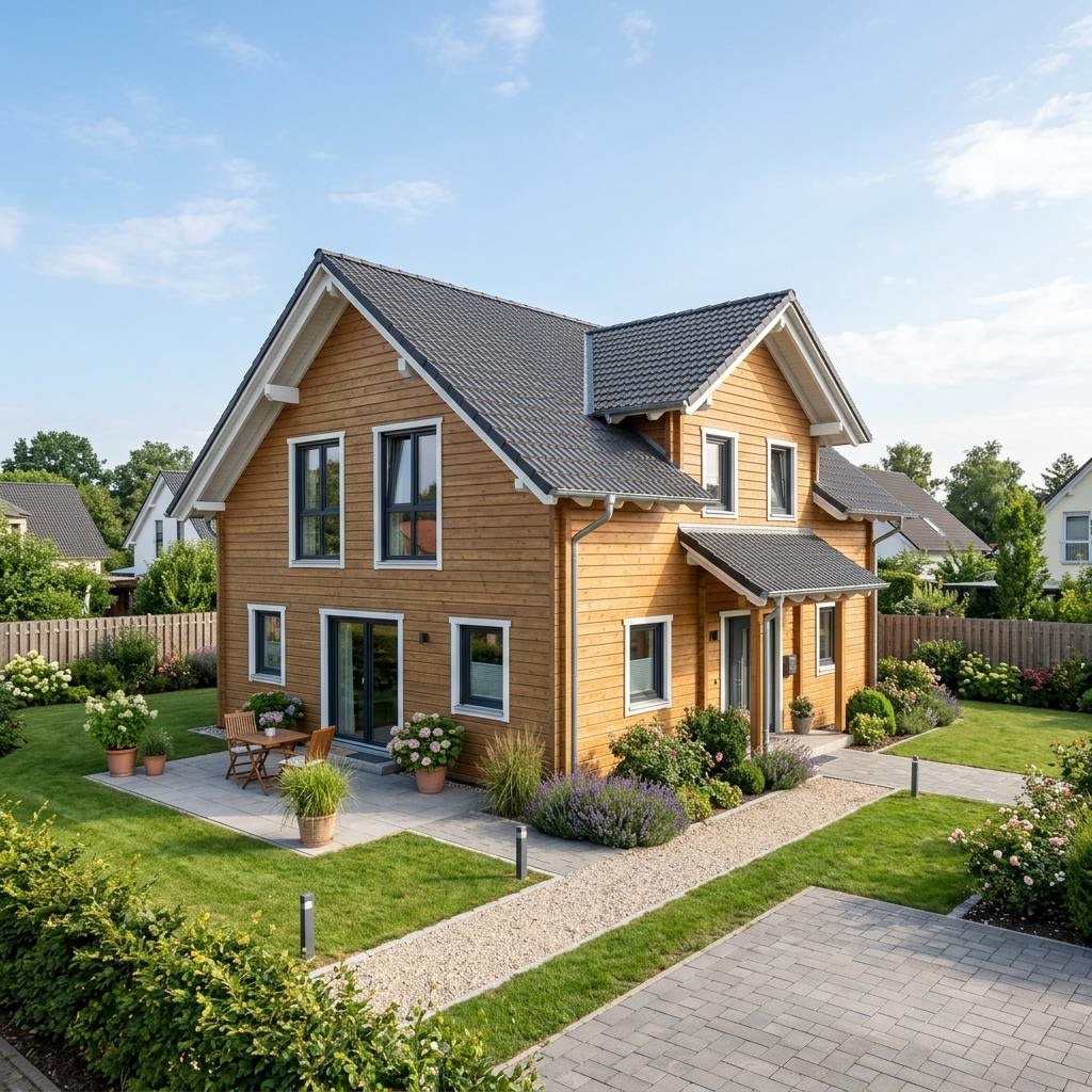Holzhaus Familienhaus Varberg 164 van Stommel Haus met zadeldak — prefab woning van 164 m²