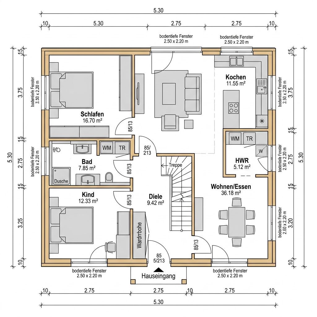 Plattegrond Familienhaus Varberg 164 van Stommel Haus — 164 m², 6 kamers