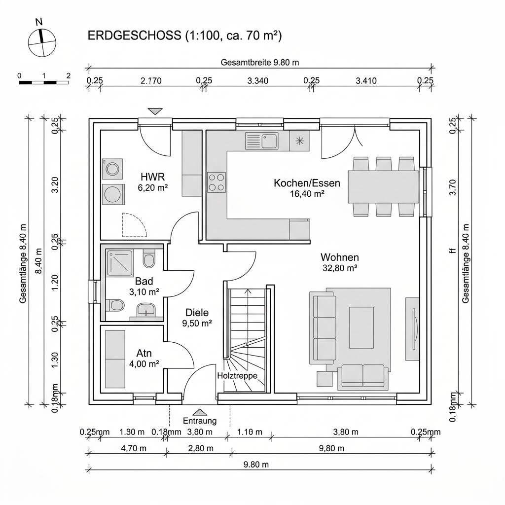 Plattegrond Landhaus Nyborg 138 van Stommel Haus — 138 m², 5 kamers