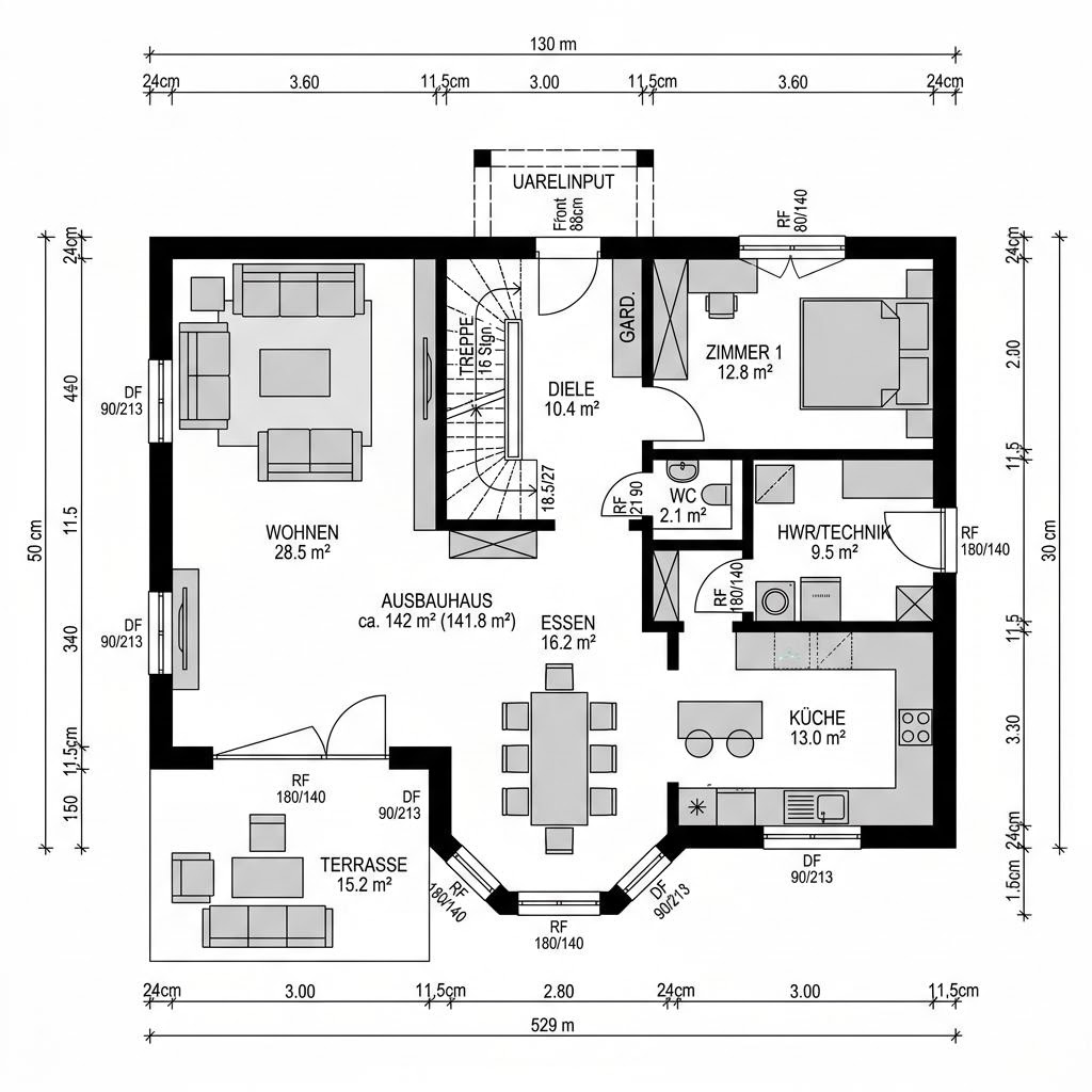 Plattegrond CLOU 142 van STREIF Haus — 142 m², 5 kamers