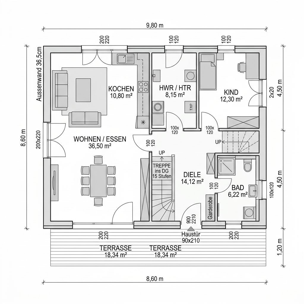 Plattegrond Bausatzhaus Basic 140 van STREIF Haus — 140 m², 5 kamers