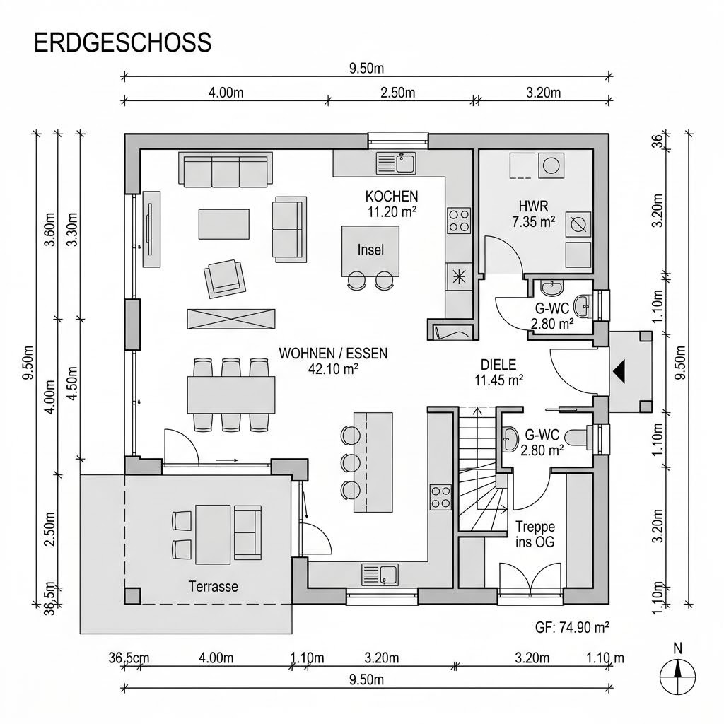 Plattegrond Kubushaus Linea 166 van STREIF Haus — 166 m², 5 kamers