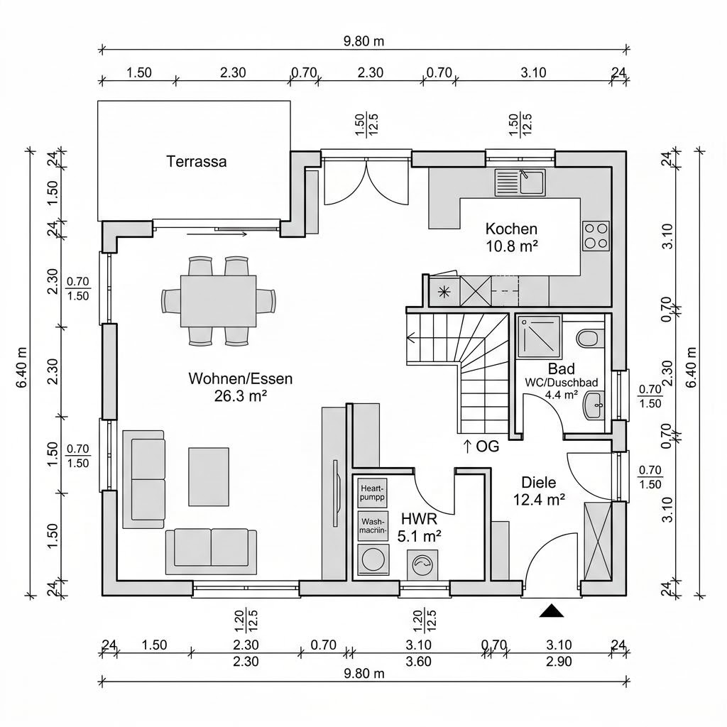 Plattegrond Ausbauhaus Flair 113 van Town & Country Haus Deutschland — 113 m², 4 kamers