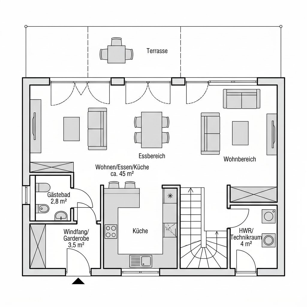 Plattegrond Doppelhaus Mainz 128 van Town & Country Haus — 128 m², 5 kamers