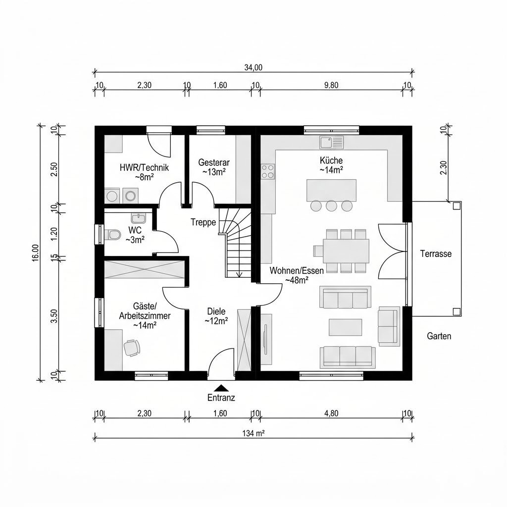 Plattegrond Doppelhaus Mannheim 134 van Town & Country Haus — 134 m², 5 kamers