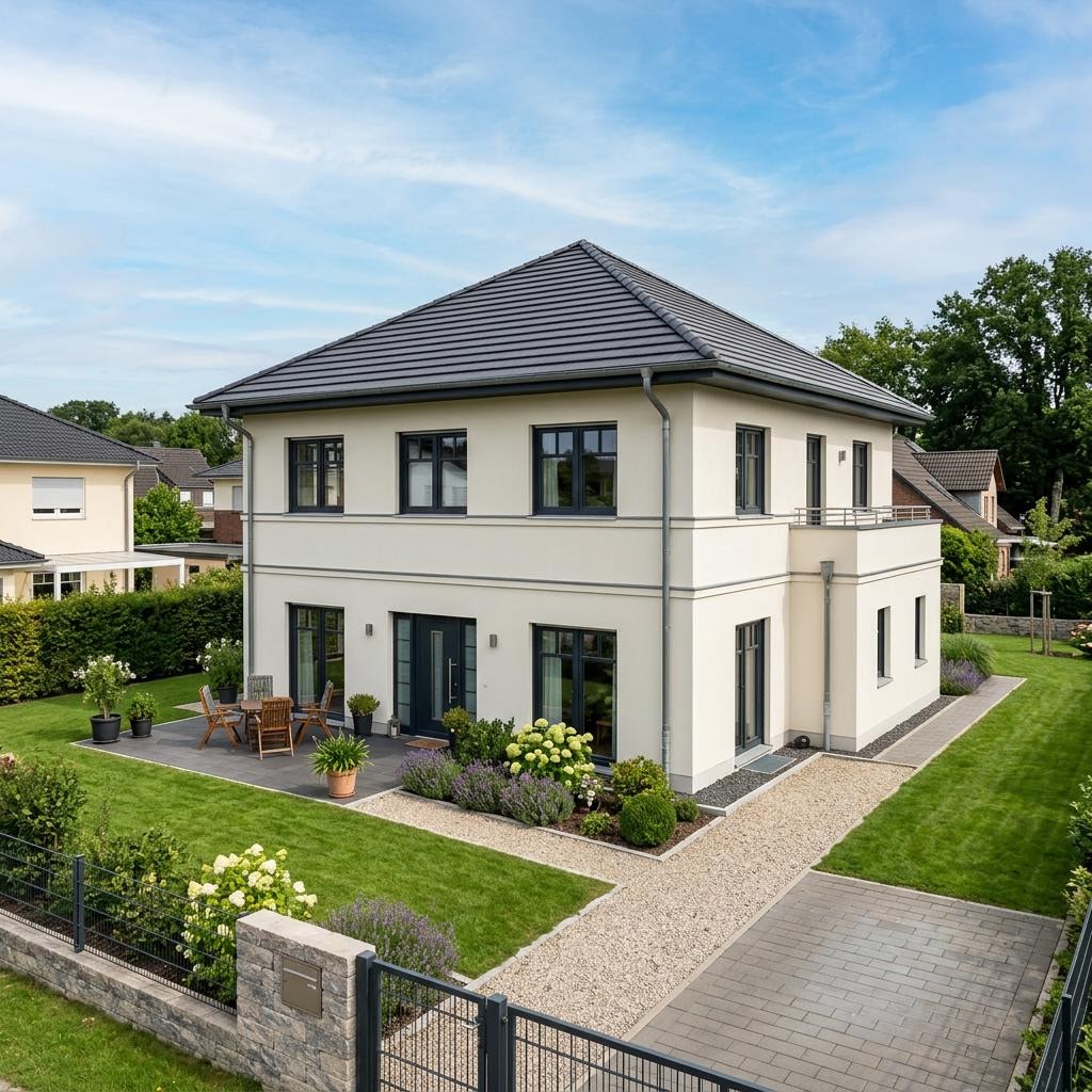 Stadsvilla Flair Zelt 113 van Town & Country Haus Deutschland met tentdak — prefab woning van 113 m²