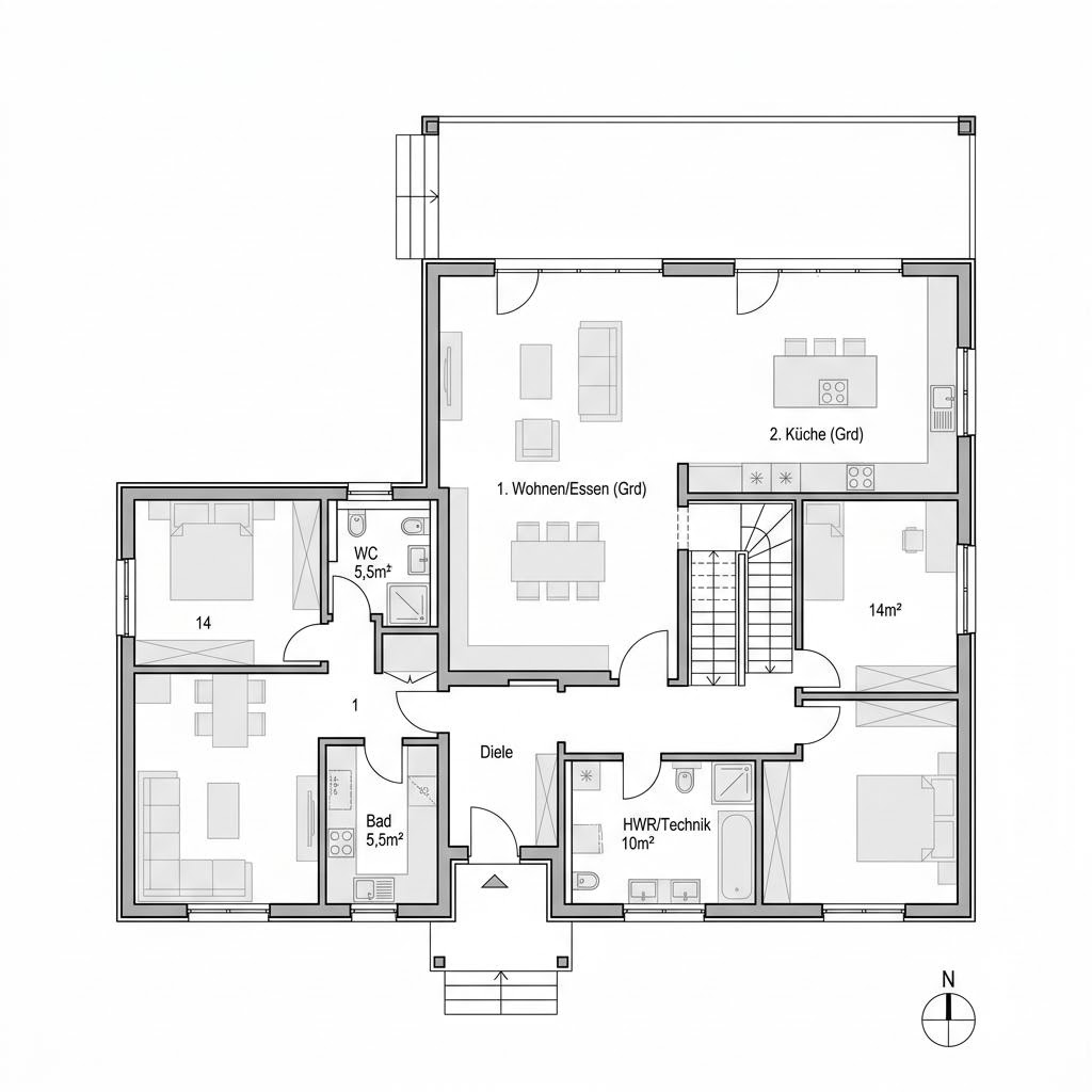 Plattegrond Mehrgenerationenhaus Flair 180 van Town & Country Haus — 180 m², 7 kamers