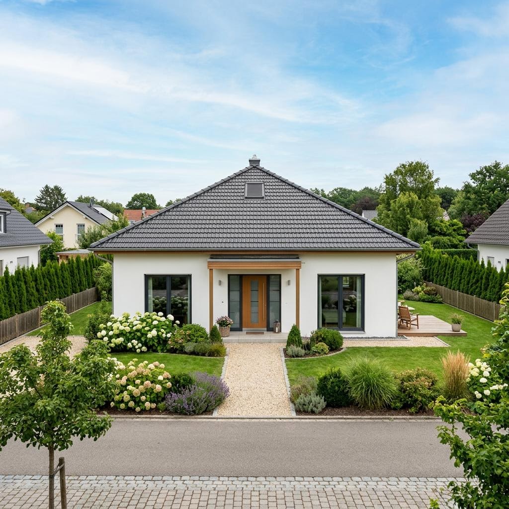 Compacte woning Singlehaus Flair 70 van Town & Country Haus Deutschland met tentdak — prefab woning van 70 m²