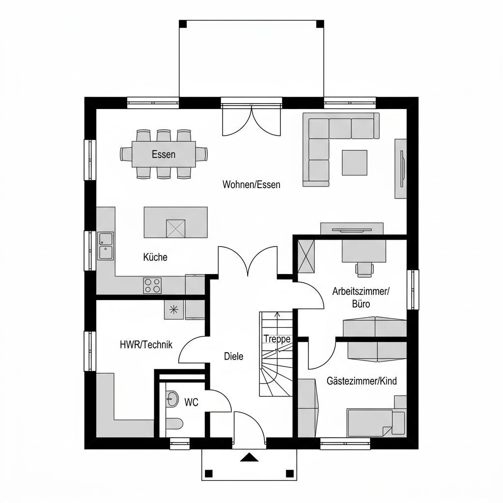 Plattegrond Stadtvilla 145 van Town & Country Haus — 148 m², 5 kamers