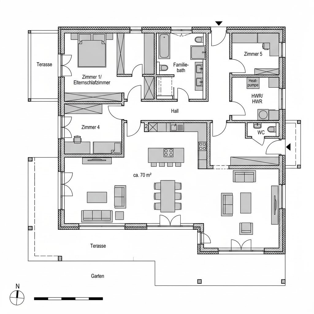 Plattegrond Cubus 165 van WeberHaus — 165 m², 5 kamers