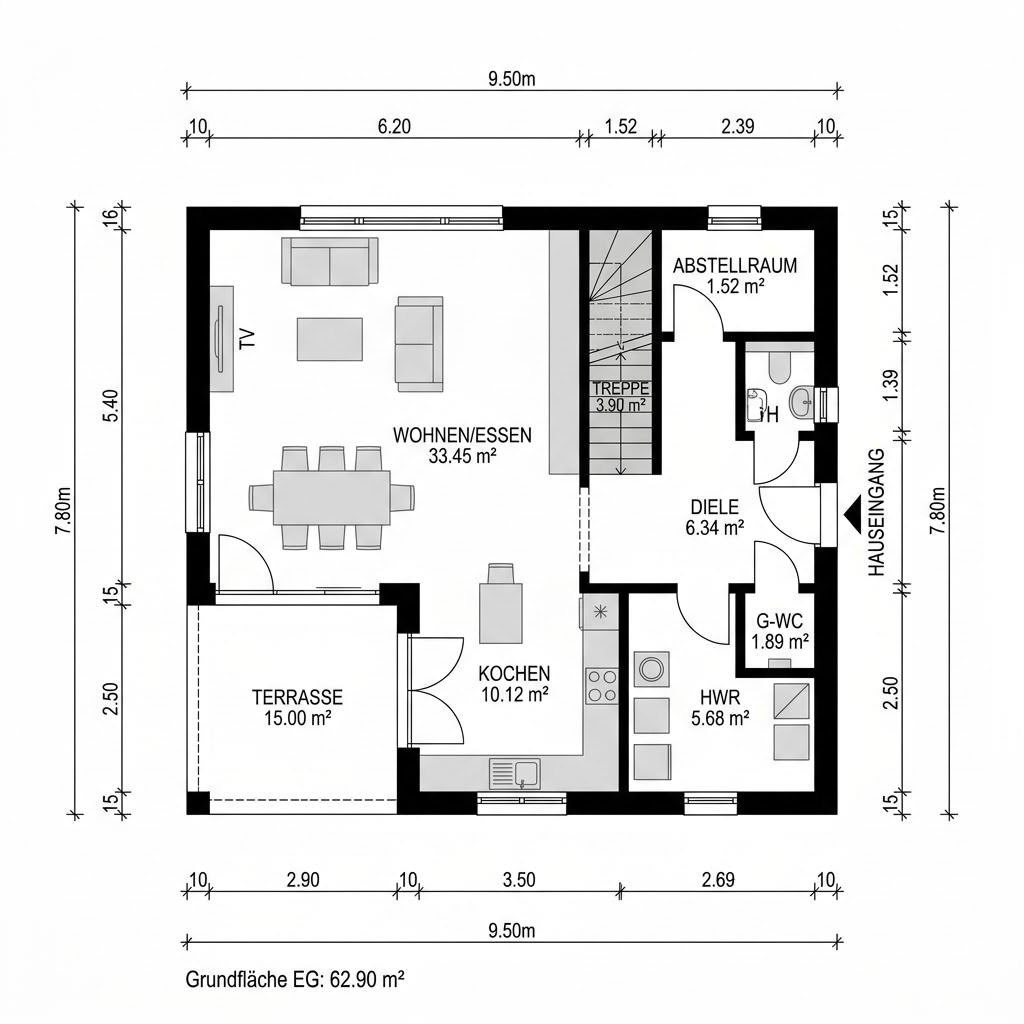 Plattegrond Doppelhaus Option Plus 126 van WeberHaus — 126 m², 5 kamers