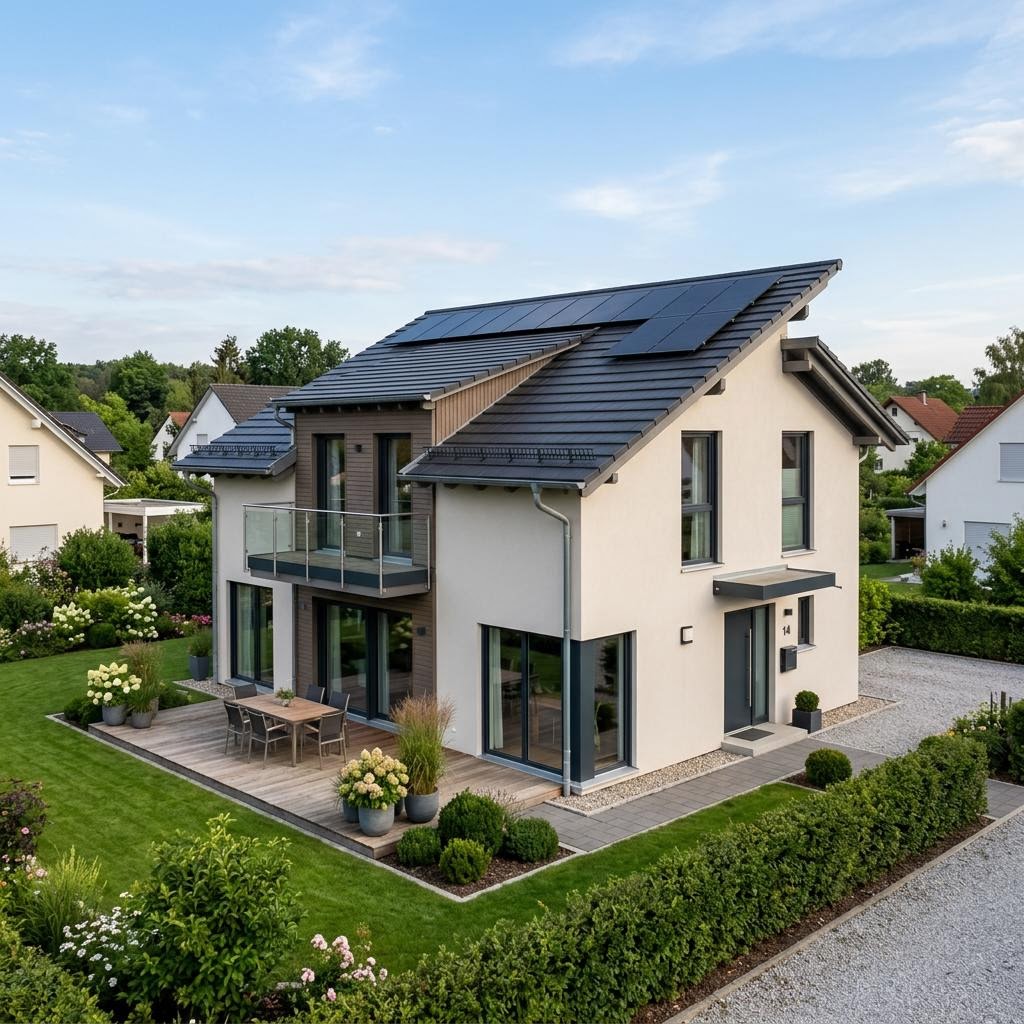 Eengezinswoning Generation VP 136 van WeberHaus met verspringend lessenaarsdak — prefab woning van 136 m²