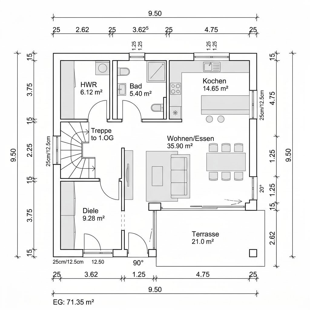 Plattegrond Kubushaus City 142 van WeberHaus — 142 m², 5 kamers