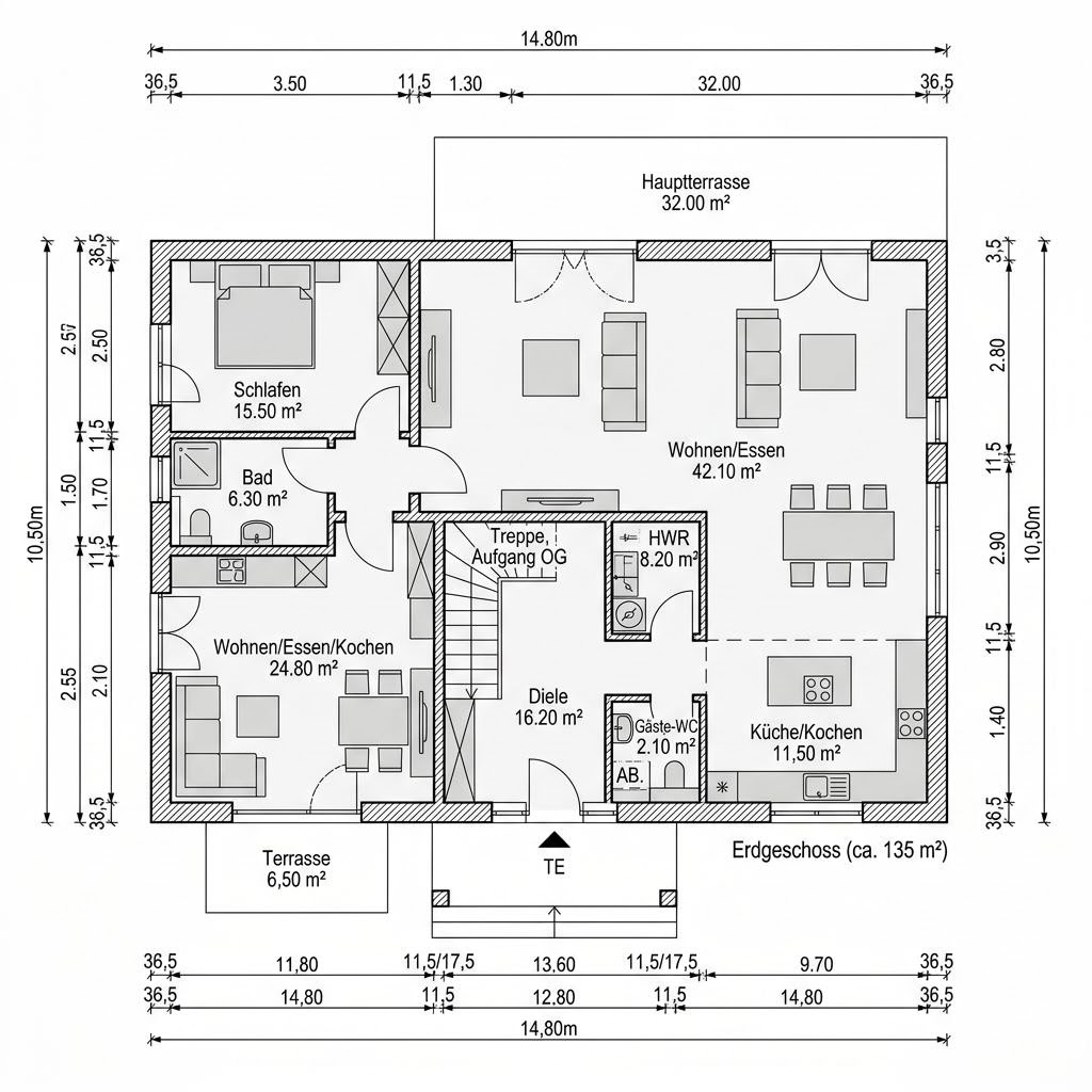 Plattegrond Generation 5.0 250 van WeberHaus — 250 m², 8 kamers