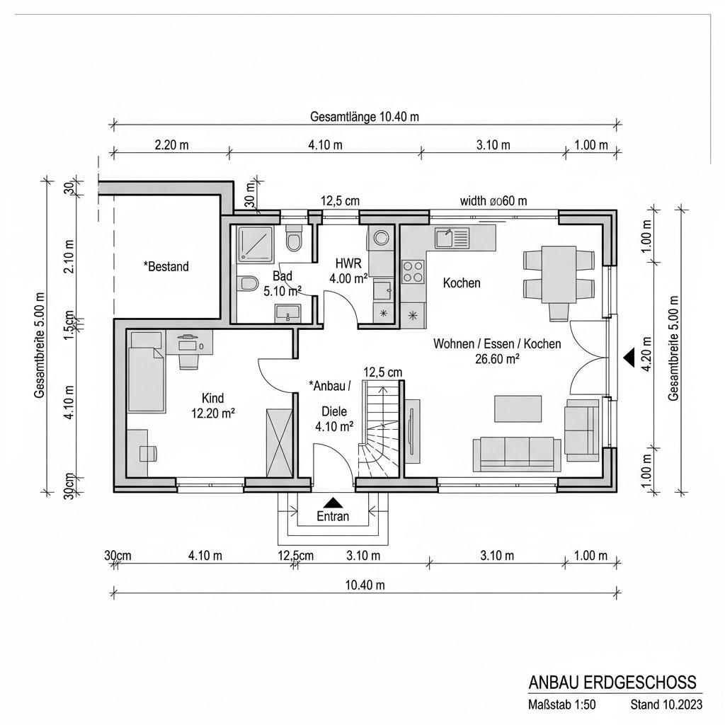 Plattegrond WohnModul Anbau 52 van WeberHaus — 52 m², 2 kamers