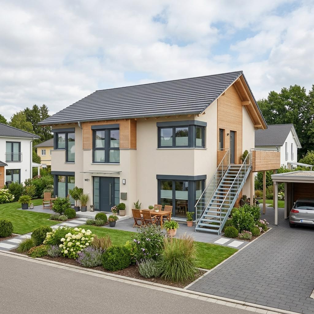 Tweegezinswoning Generation Zweifamilienhaus 185 van WeberHaus met zadeldak — prefab woning van 185 m²