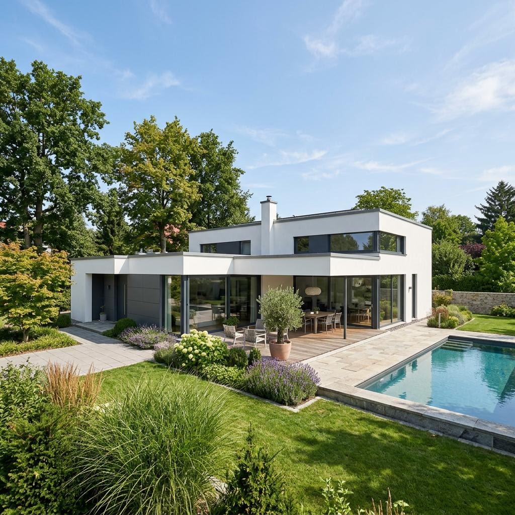 Hoekbungalow Bungalow Purea van Kern-Haus met plat dak — prefab woning van 159 m²