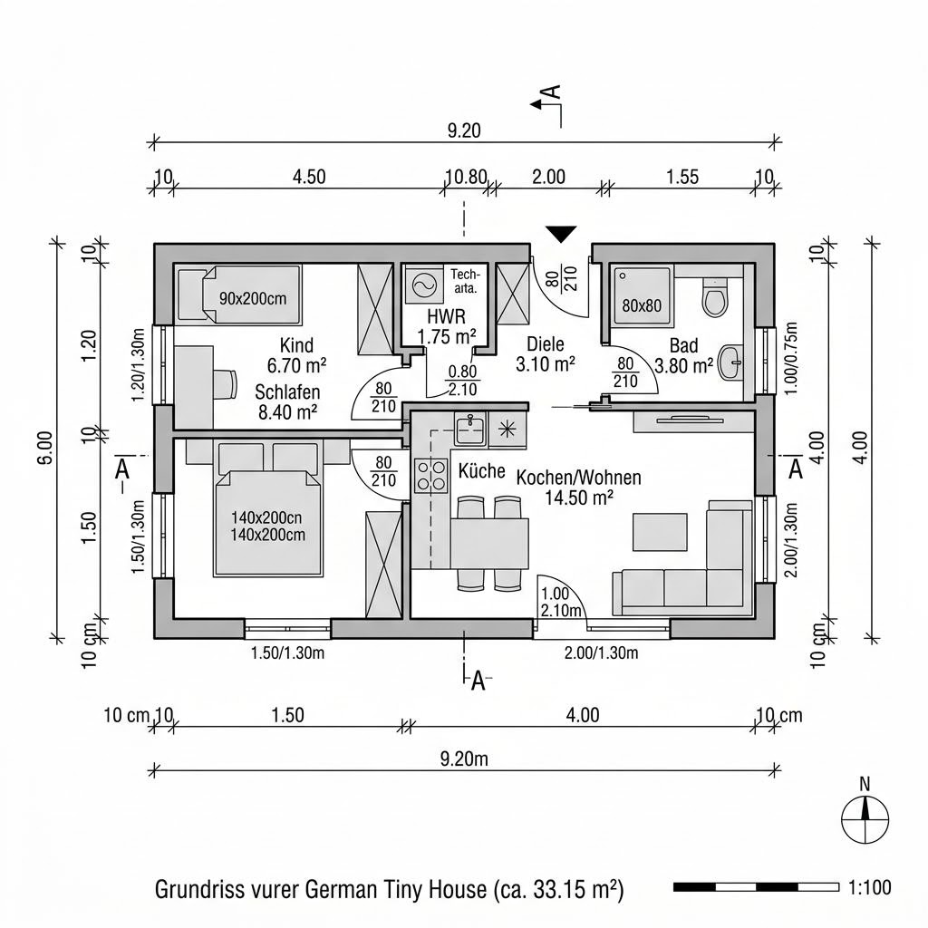 Plattegrond Tiny House Autark 33 van Wohnwagon — 33 m², 2 kamers