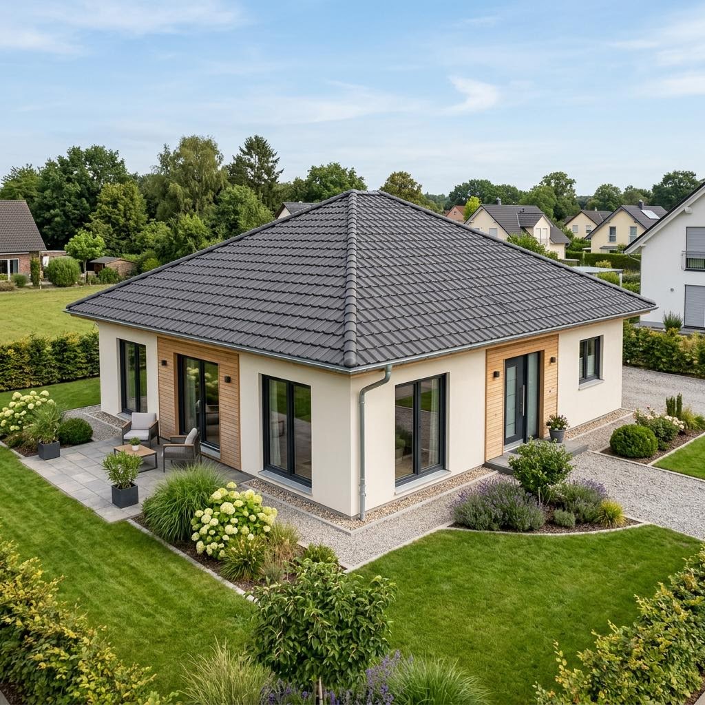 Compacte woning Singlehaus Mono 95 van WOLF-HAUS met schilddak — prefab woning van 95 m²