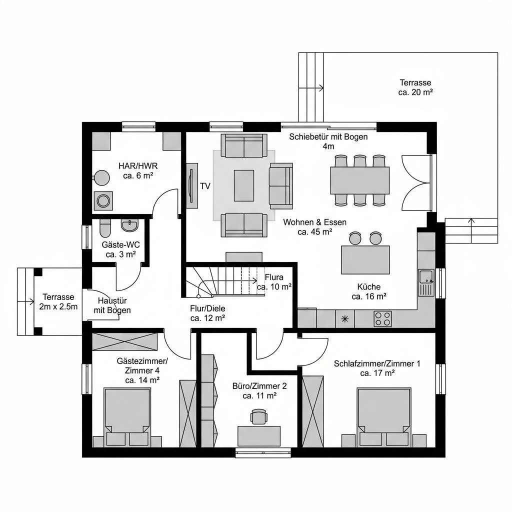 Plattegrond BGL 120 van Ytong Bausatzhaus — 121 m², 4 kamers