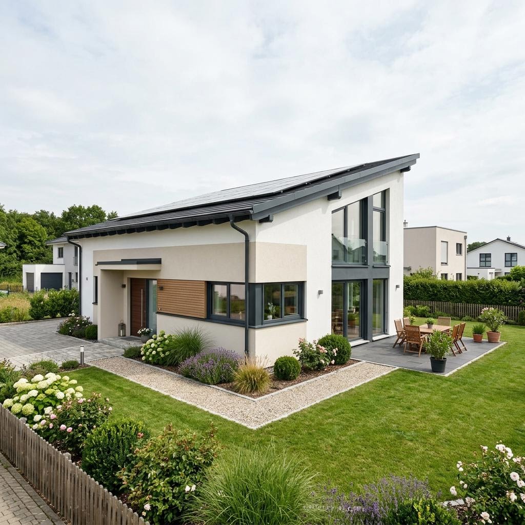 Bouwpakketwoning BGL 168 van Ytong Bausatzhaus met lessenaarsdak — prefab woning van 168 m²