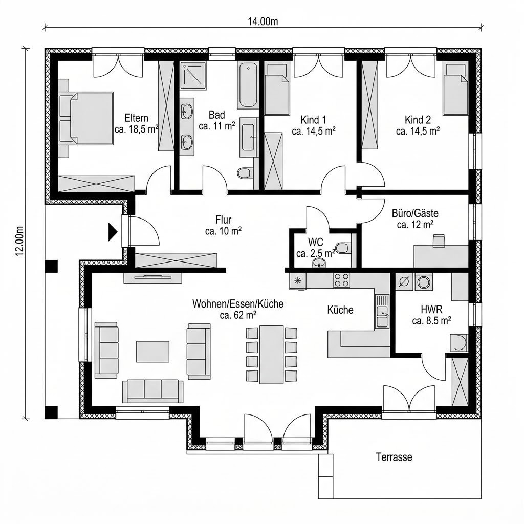 Plattegrond BGL 168 van Ytong Bausatzhaus — 168 m², 5 kamers