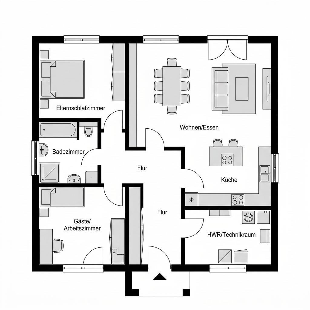 Plattegrond BHS 122 van Ytong Bausatzhaus — 122 m², 5 kamers