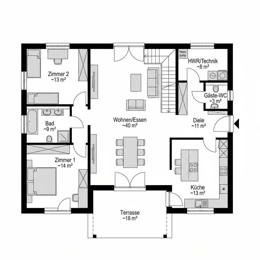 Plattegrond BHS 146 van Ytong Bausatzhaus — 146 m², 5 kamers