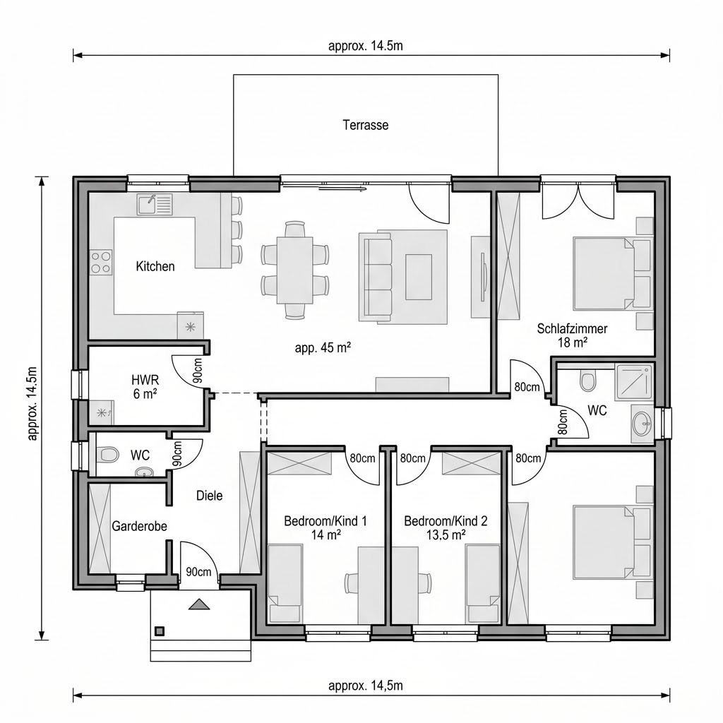 Plattegrond EFH 124 van Ytong Bausatzhaus — 125 m², 4 kamers