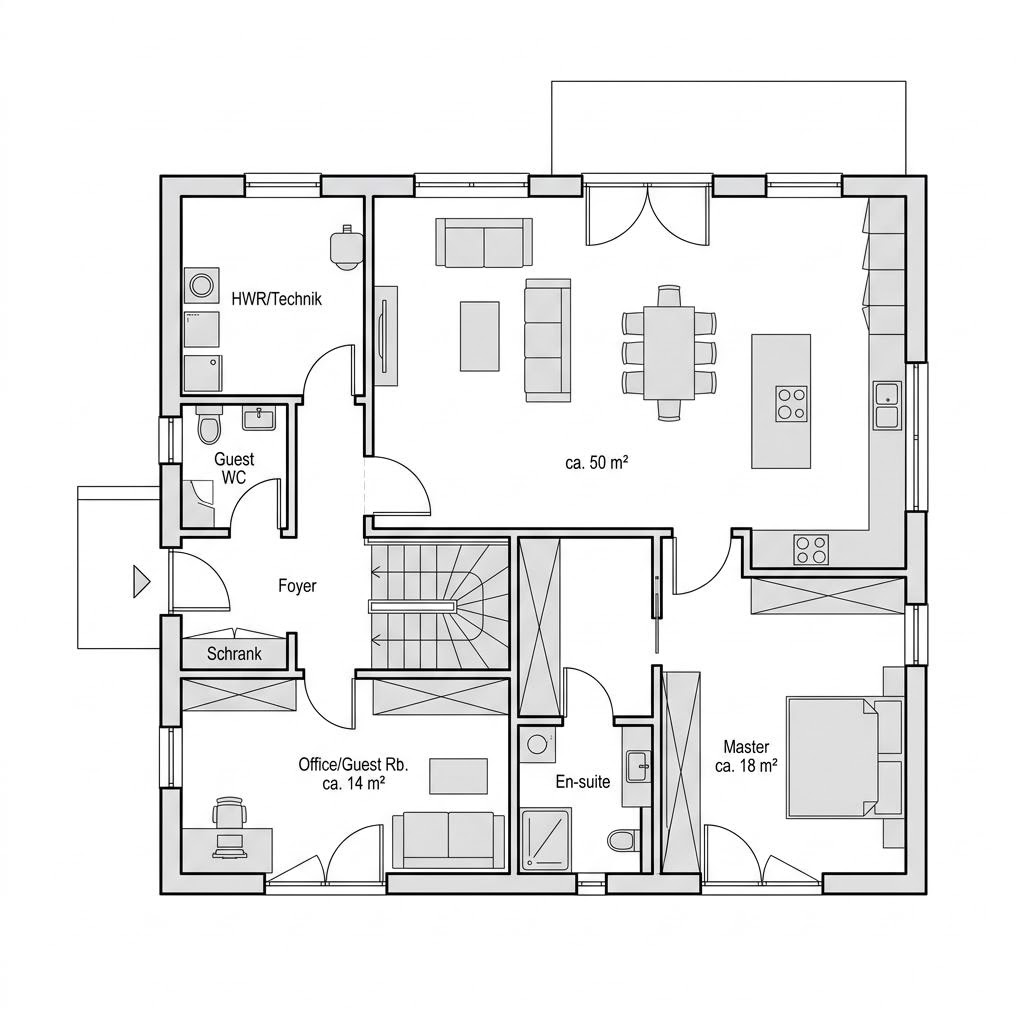 Plattegrond EFH 146 van Ytong Bausatzhaus — 144 m², 5 kamers