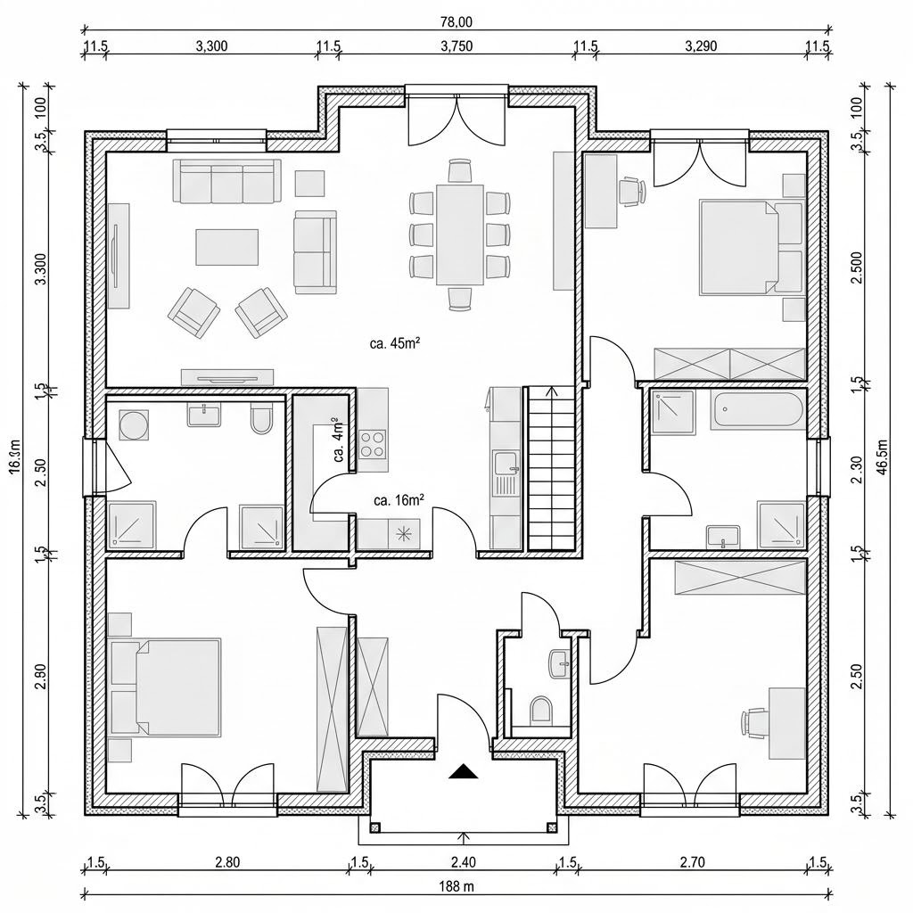 Plattegrond EFH 190 van Ytong Bausatzhaus — 188 m², 6 kamers
