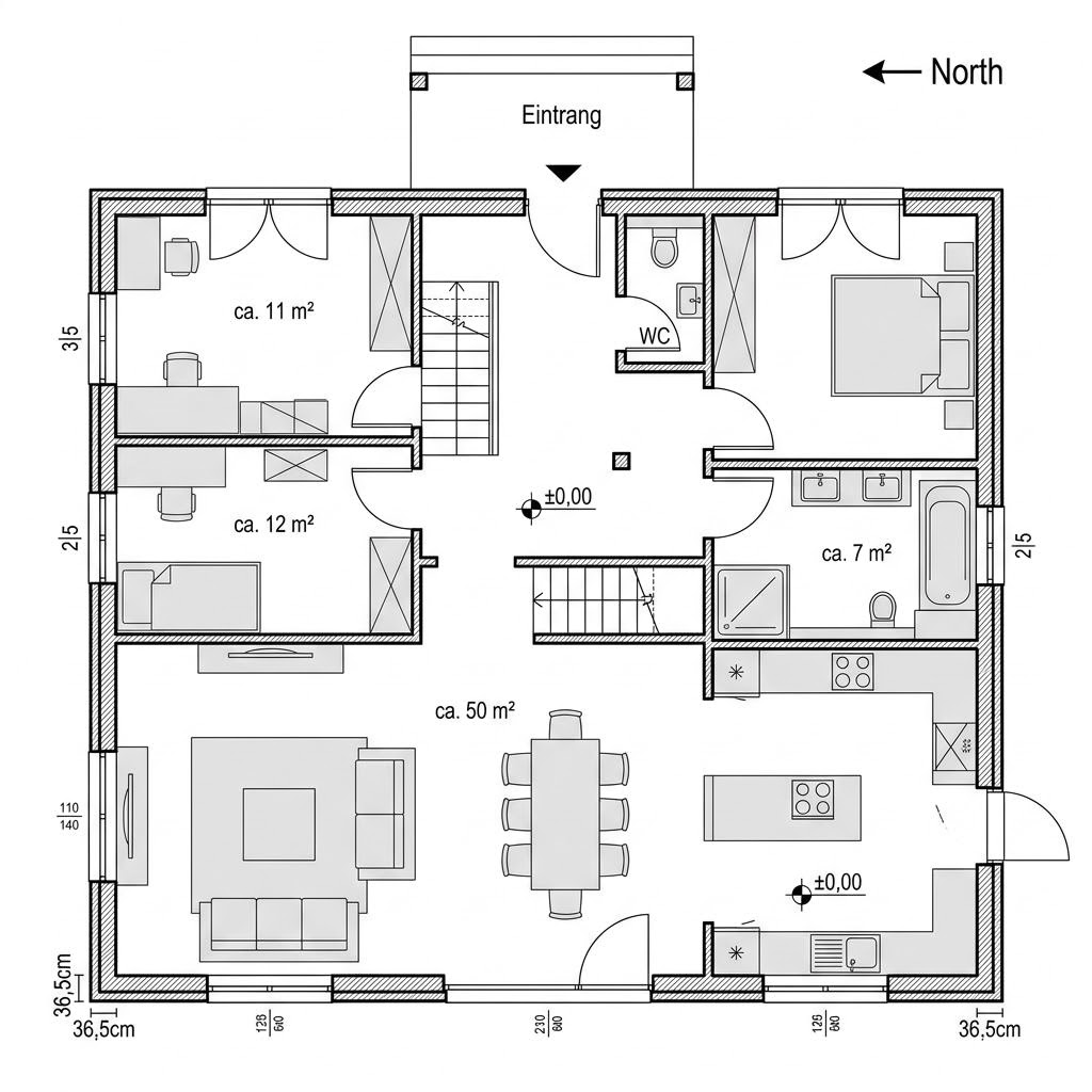 Plattegrond STV 107 van Ytong Bausatzhaus — 108 m², 4 kamers