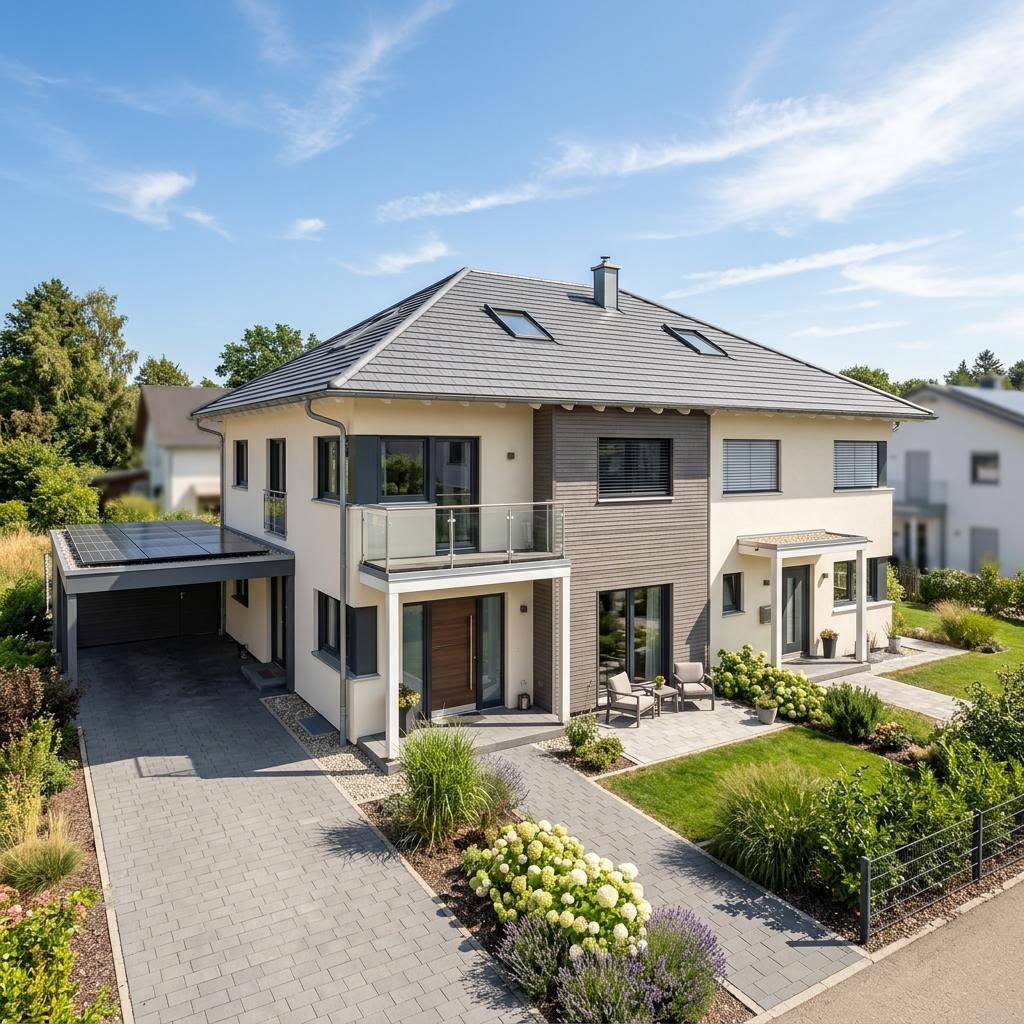 Tweegezinswoning CELEBRATION 207 V4 van Bien-Zenker met schilddak — prefab woning van 208 m²